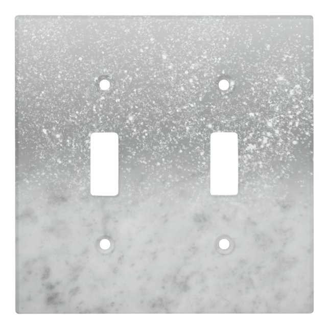 White Marble Silver Ombre Glitter Glam #1 Light Switch Cover (Front)