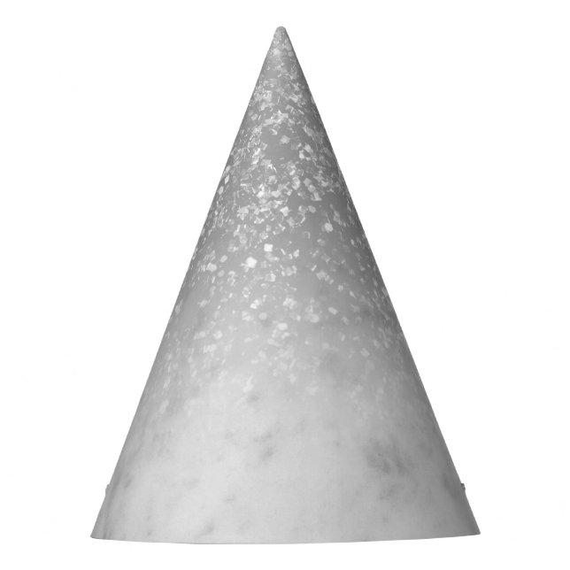 White Marble Silver Ombre Glitter Glam #1 Party Hat (Front)