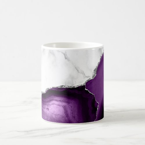 White Marble Silver Purple Agate Coffee Mug