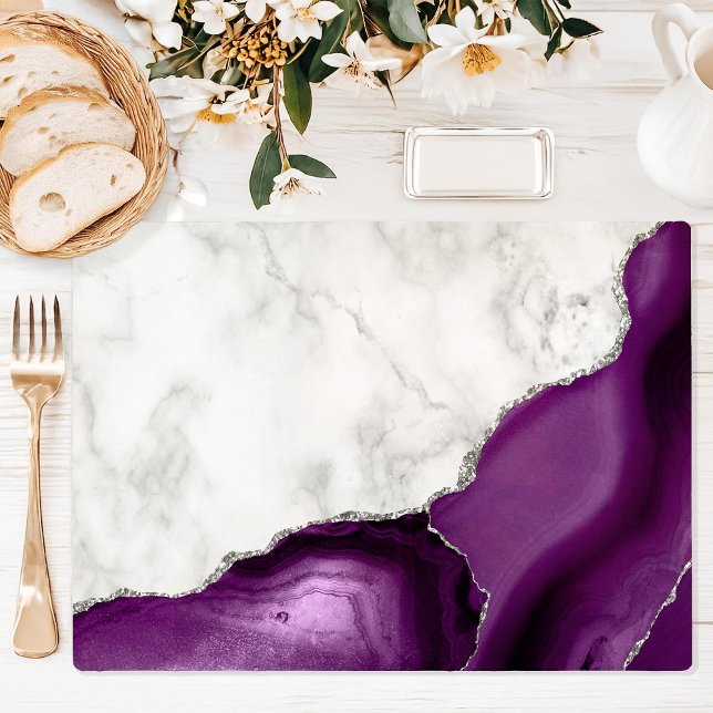 White Marble Silver Purple Agate Placemat (Creator Uploaded)
