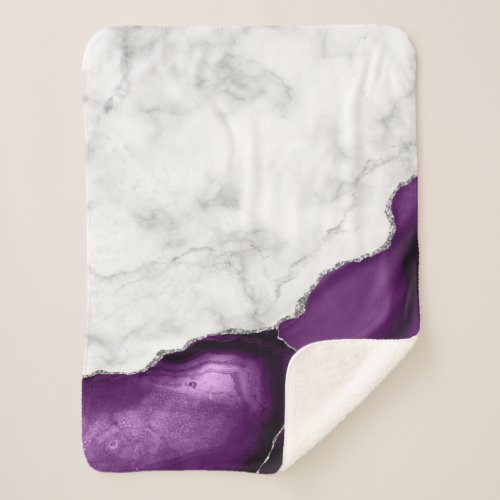 White Marble Silver Purple Agate Sherpa Blanket