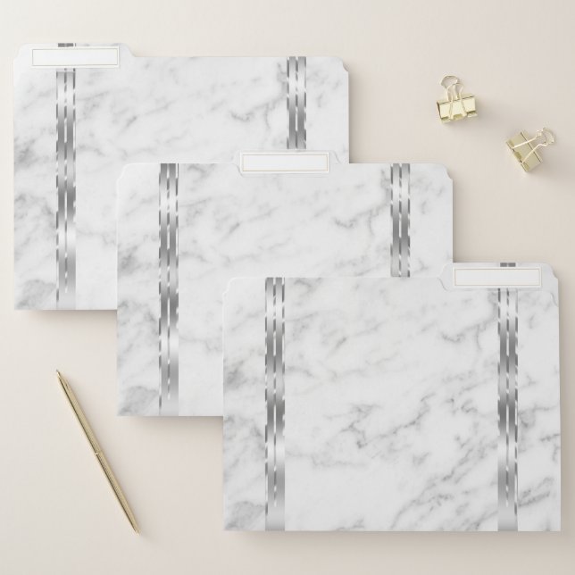 White marble silver stripe accent file folder (Set)