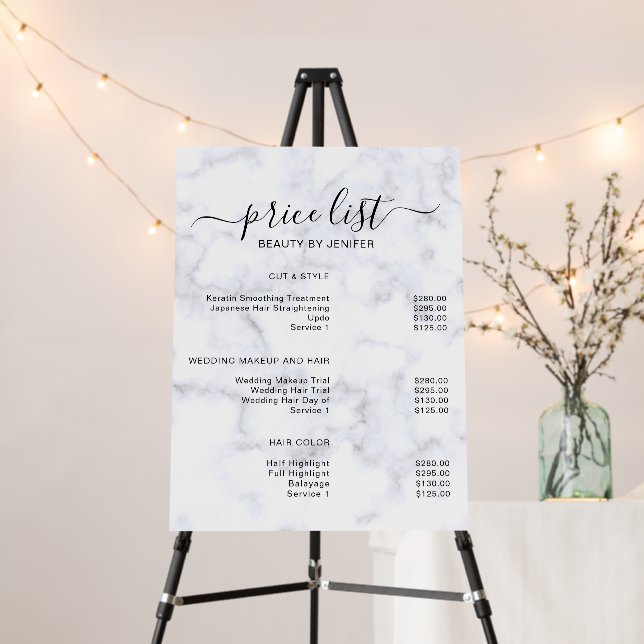 White Marble Simple Salon price list Foam Board (In Situ (Stand))