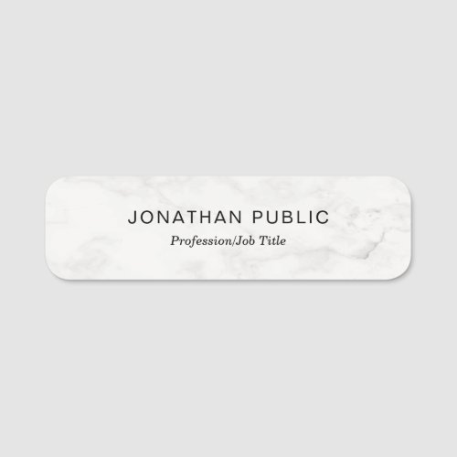 White Marble Simple Template Modern Professional Name Tag