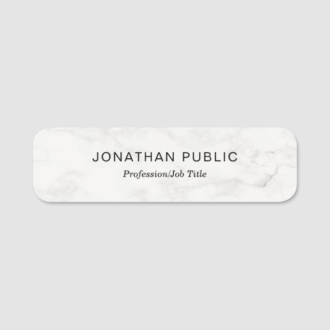 White Marble Simple Template Modern Professional Name Tag (Front)