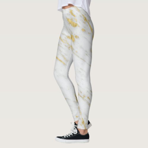 White Marble Spotted Gold Glitter Leggings