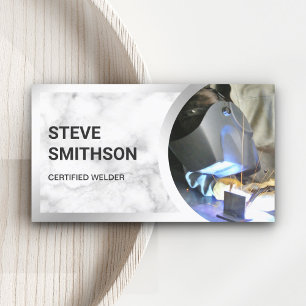 White Marble Steel Welding Fabricator Welder Business Card