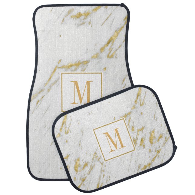 White Marble Stone And Gold Glitter Car Mat (Set)