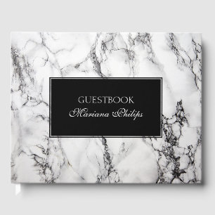 White Marble Stone Black Accents Guest Book