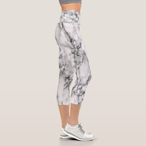 White Marble Stone Capri Leggings Modern Design