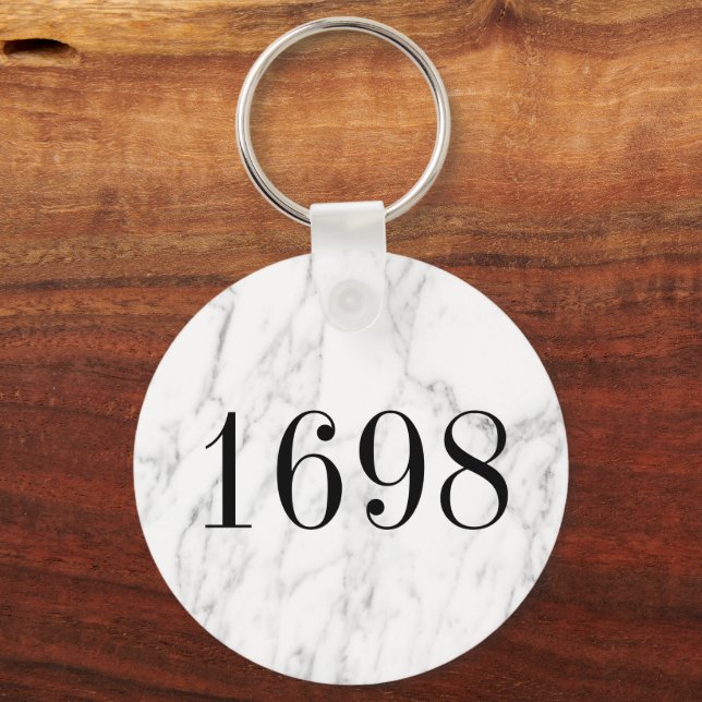 White marble stone classy hotel room number metal keychain (Front)