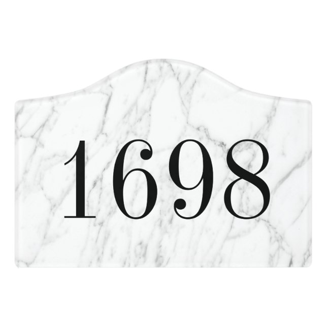 White marble stone classy room number door sign (Small Crest Front)