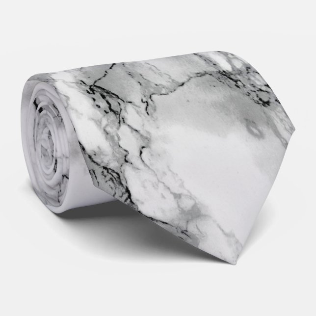 White Marble Stone Design Neck Tie (Rolled)