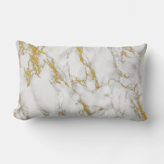 White Marble Stone Gild Accent Lumbar Pillow (Front)