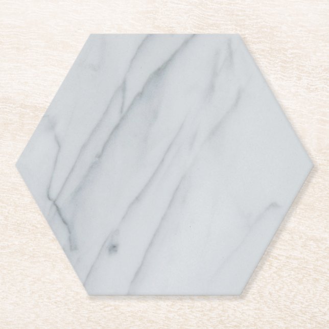 white Marble Stone Hexagon Paper Coaster (Front)
