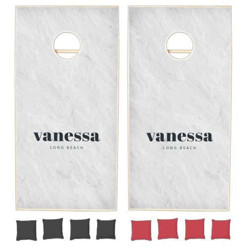 White Marble Stone Minimal Modern Classic Name Cornhole Set
