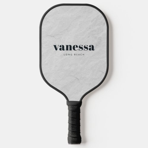 White Marble Stone Minimal Modern Classic Name Pickleball Paddle