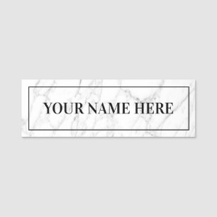 White marble stone office name badge pin back tag