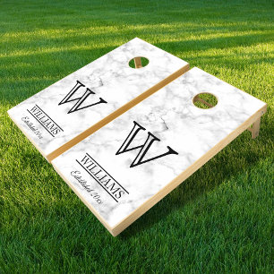 White Marble Stone Pattern Cornhole Set