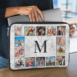 White Marble Stone Pattern Laptop Sleeve<br><div class="desc">Create your own personalized 14 photo collage laptop sleeve with your custom images and monogram on a stylish elegant white marble background.</div>