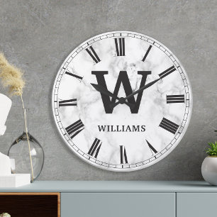 White Marble Stone Pattern Large Clock