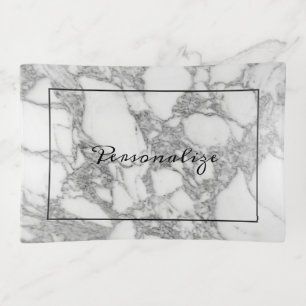 White marble stone photo custom glass trinket tray