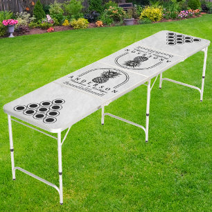 White Marble Stone Pineapple Wedding Arch & Name Beer Pong Table