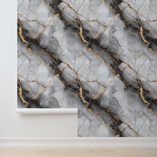 White marble stone texture with golden insert chic wallpaper 