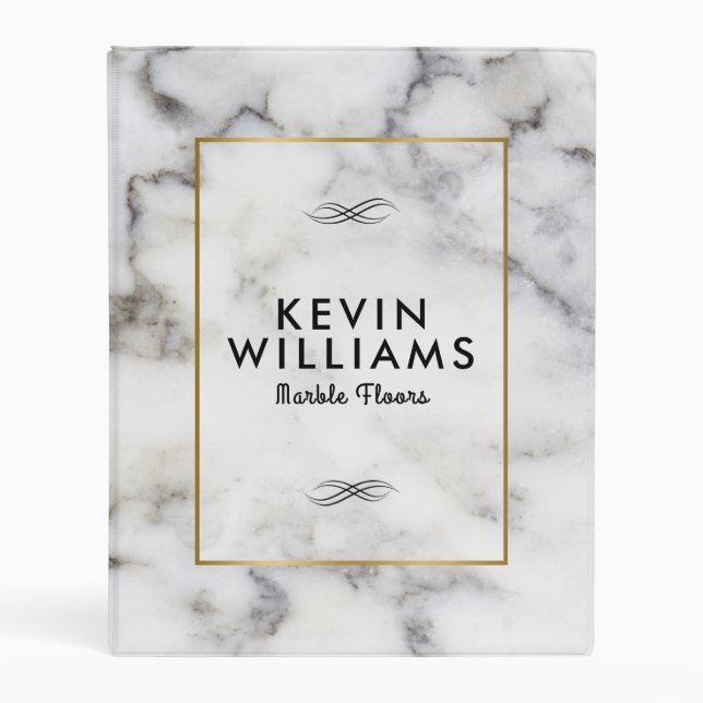 White Marble Stone Tin Gold Frame Mini Binder (Front)