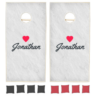 White Marble Stone Vintage Heart Signature Cornhole Set