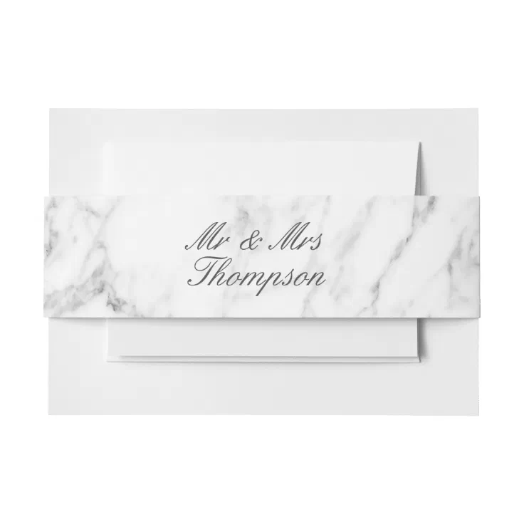 White marble stone wedding envelope belly bands invitation belly band