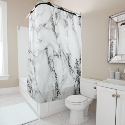 White Marble Stone With Black Stripe Shower Curtain