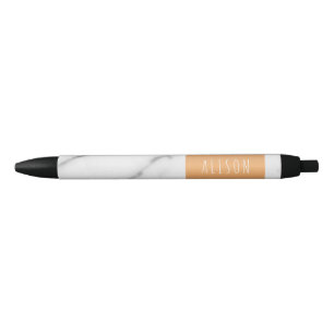 White marble stone with copper label and your name pen