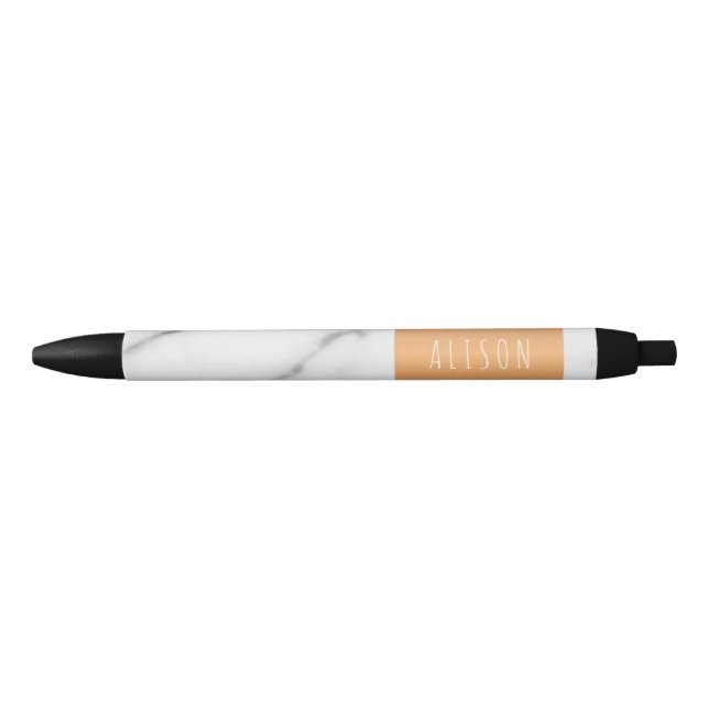 White marble stone with copper label and your name pen (Front)