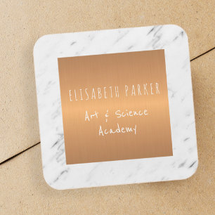 White marble stone with copper square your name square sticker