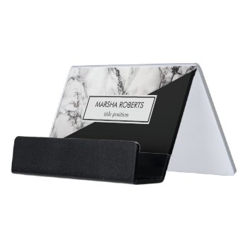 White Marble Stone With Grain Desk Business Card Holder by gogaonzazzle at Zazzle