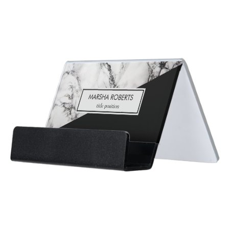 White Marble Stone With Grain Desk Business Card Holder