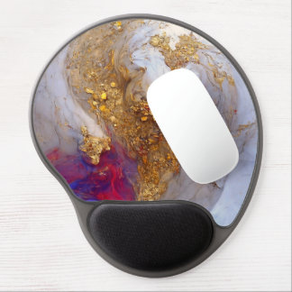 White Marble Swirl with Liquid Gold Gel Mouse Pad