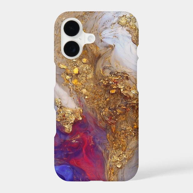 White Marble Swirl with Liquid Gold iPhone Case (Back)