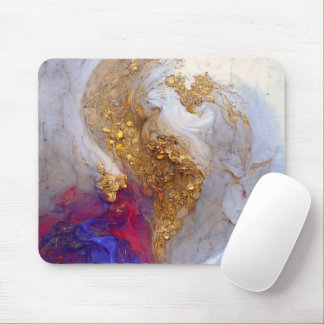 White Marble Swirl with Liquid Gold Mouse Pad