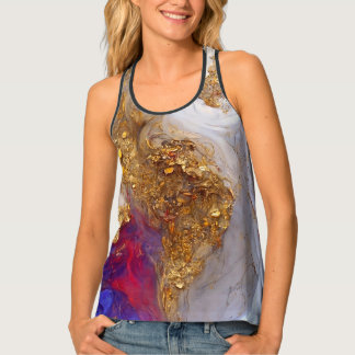 White Marble Swirl with Liquid Gold Tank Top