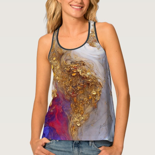 White Marble Swirl with Liquid Gold Tank Top (Front)