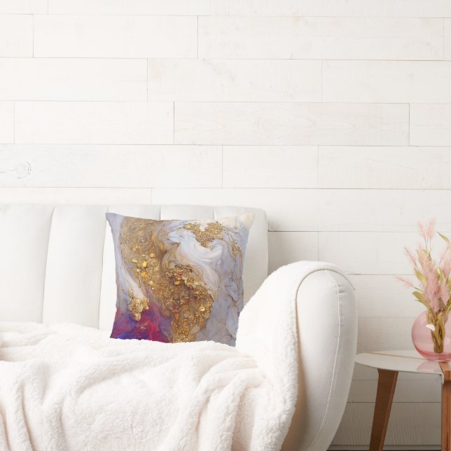 White Marble Swirl with Liquid Gold Throw Pillow (Couch)