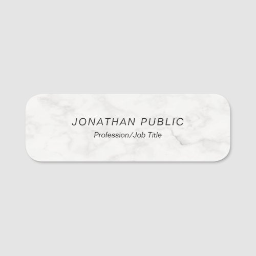 White Marble Template Modern Elegant Simple Design Name Tag