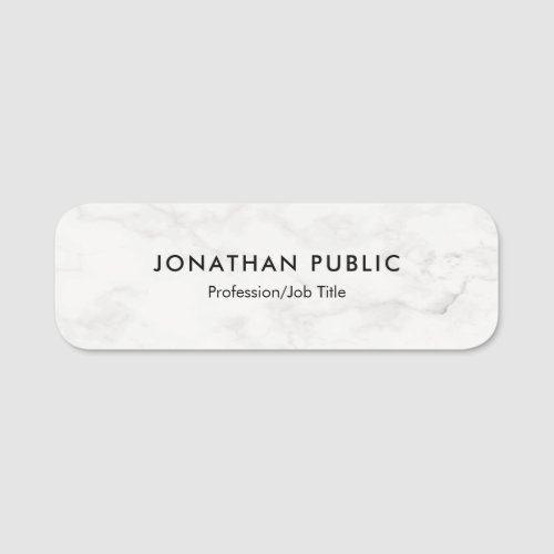 White Marble Template Modern Simple Design Rounded Name Tag