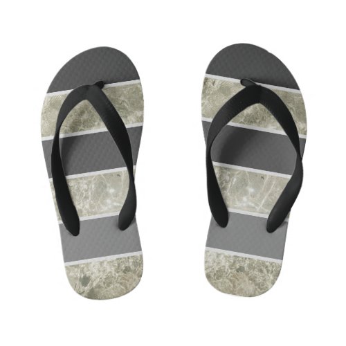 White Marble Texture And Black Pastel color Custom Kids Flip Flops