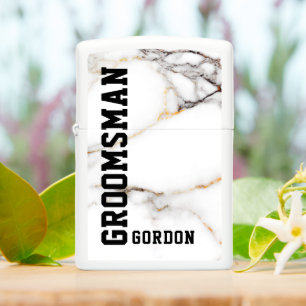 White Marble Texture Custom Groomsman and Monogram Zippo Lighter