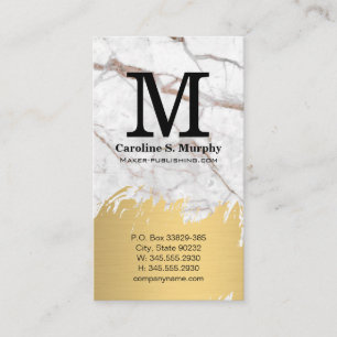 White Marble Texture   Gold Brushed Business Card