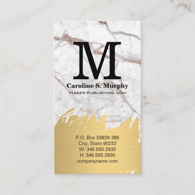White Marble Texture | Gold Brushed Business Card (Front)