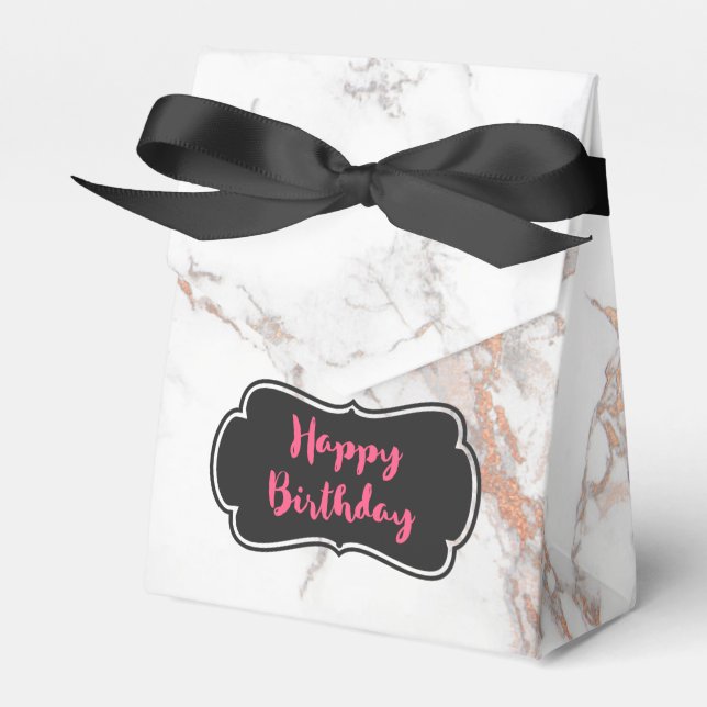 White Marble Texture Happy Birthday Favor Boxes (Front Side)
